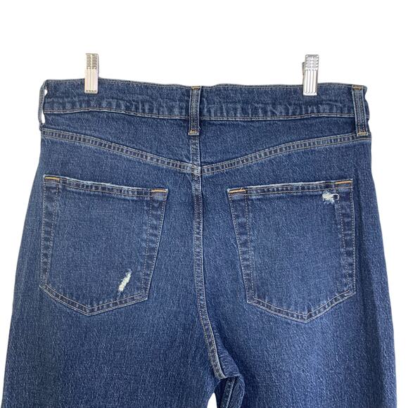 Gap Denim Womens Sky High Jeans Size 31 12R Straight Dark Wash Blue Distressed - Picture 4 of 7